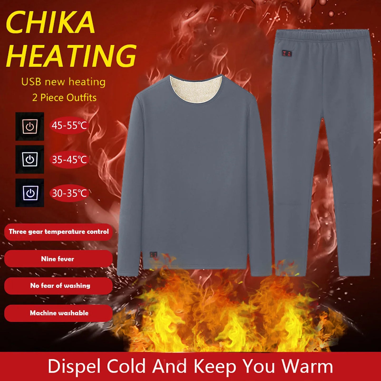 Heated USB Charging Thermal underwear Set